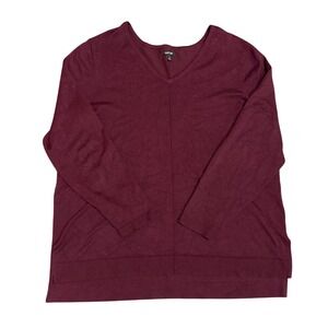 Apt 9 Womens V-Neck Sweater Plus Size 2X Burgundy Maroon Rayon Blend Knit Top
